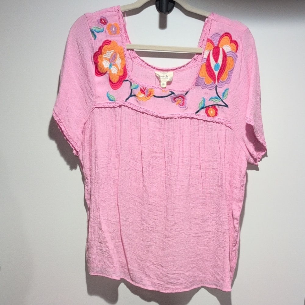 Women's Pink Embroidered Boho Blouse